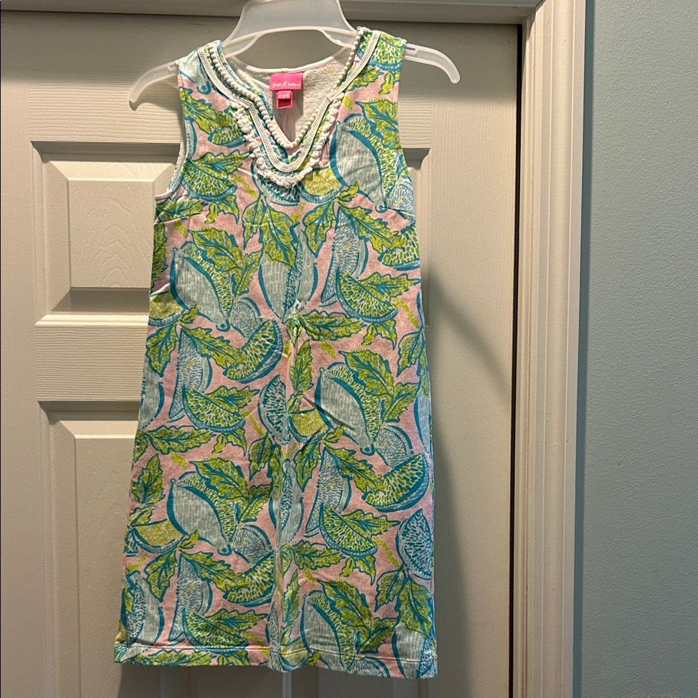 Lilly Pulitzer Pink and Green lemon Leaf Print Dress